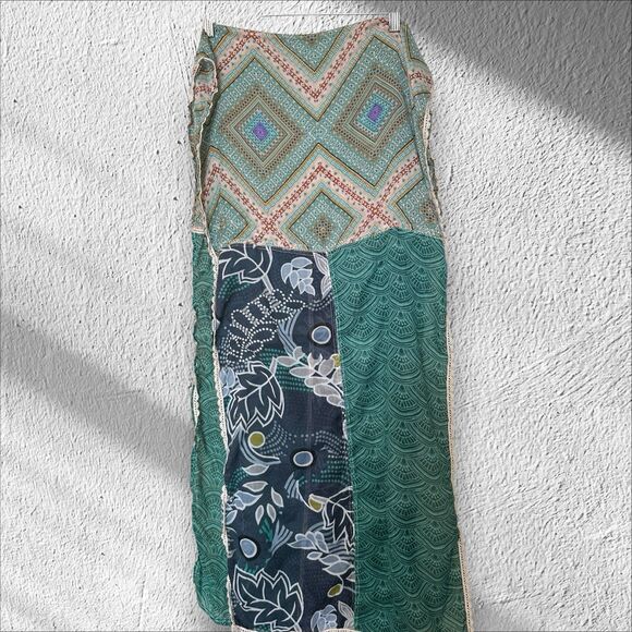 Prana Flora Scarf Wrap Blue Lace Edge 18 X 77 Geometric Boho - Picture 2 of 5